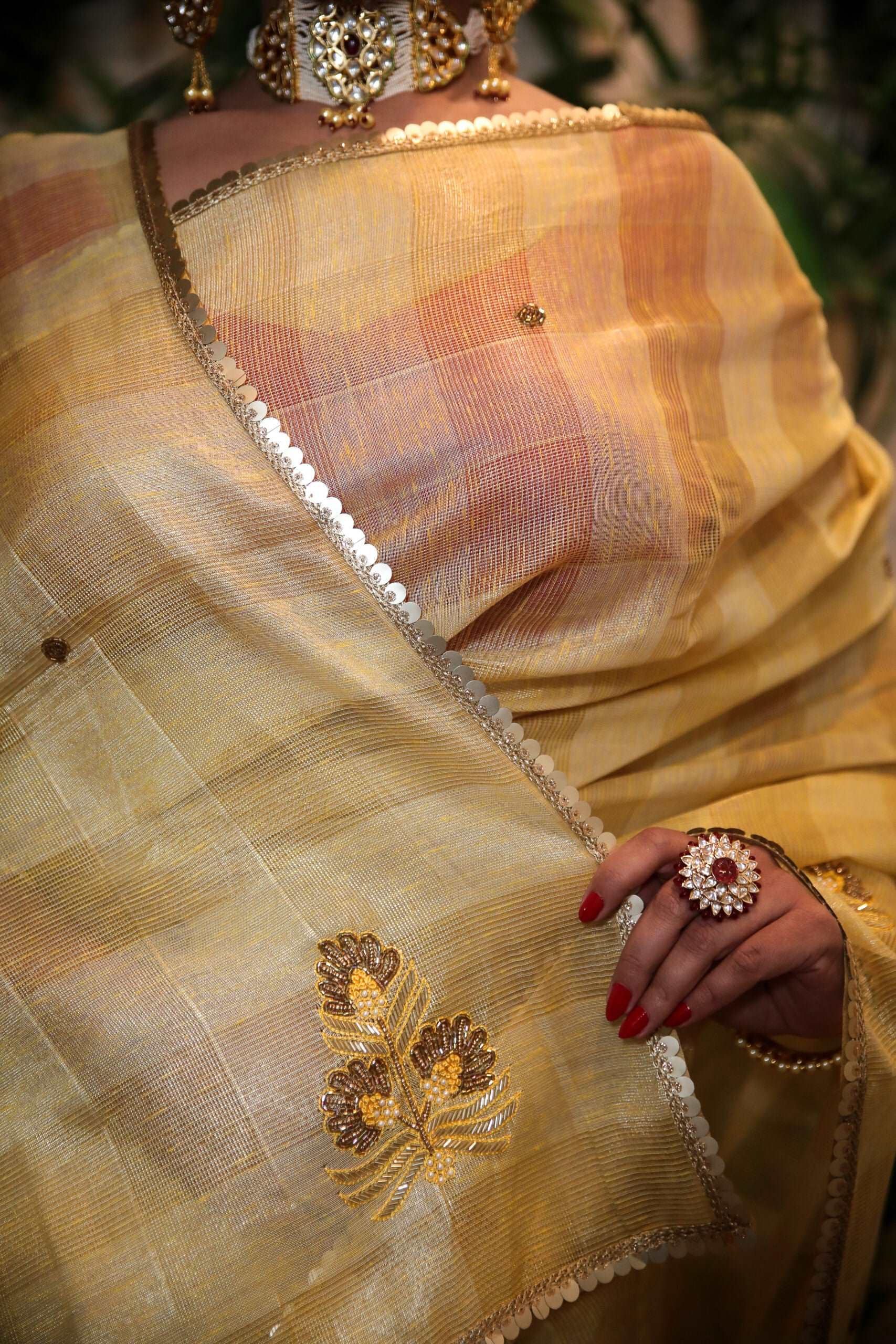 Cotton silk beige saree with sequence border work