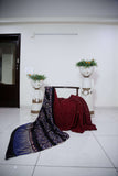 Pure Satin Silk Blue and Maroon Baandhni Saree