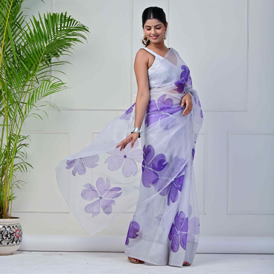 Lavender sequin Hand-painted saree