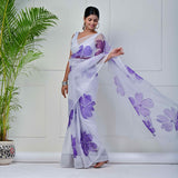 Lavender sequin Hand-painted saree