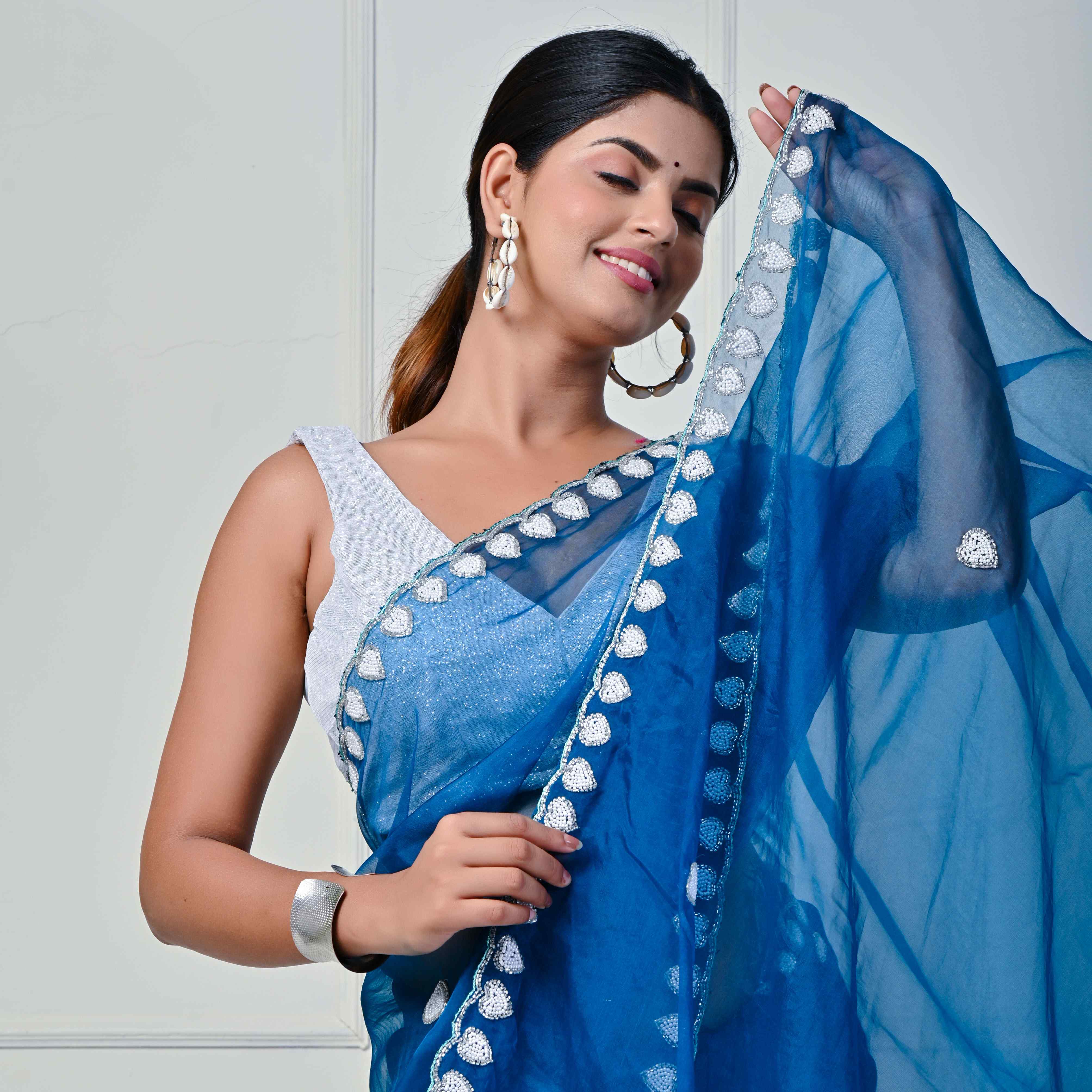 Saphire Blue Organza saree