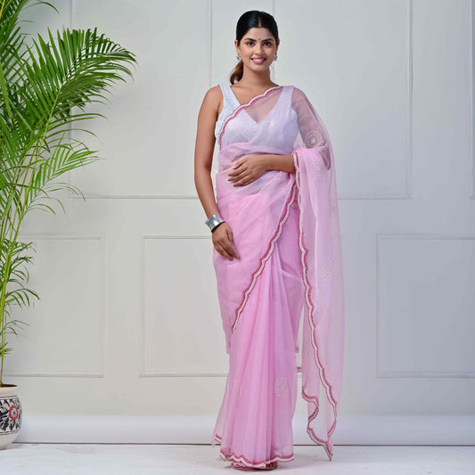 Oleander pink Organza with Beads and Katdana Saree