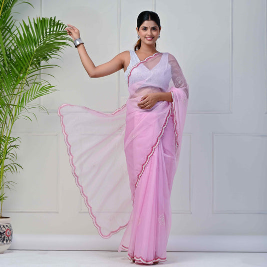 Satrani Pink Silk Plain Saree With Unstitched Blouse