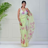 Yellow Floral sequin Hand-painted saree