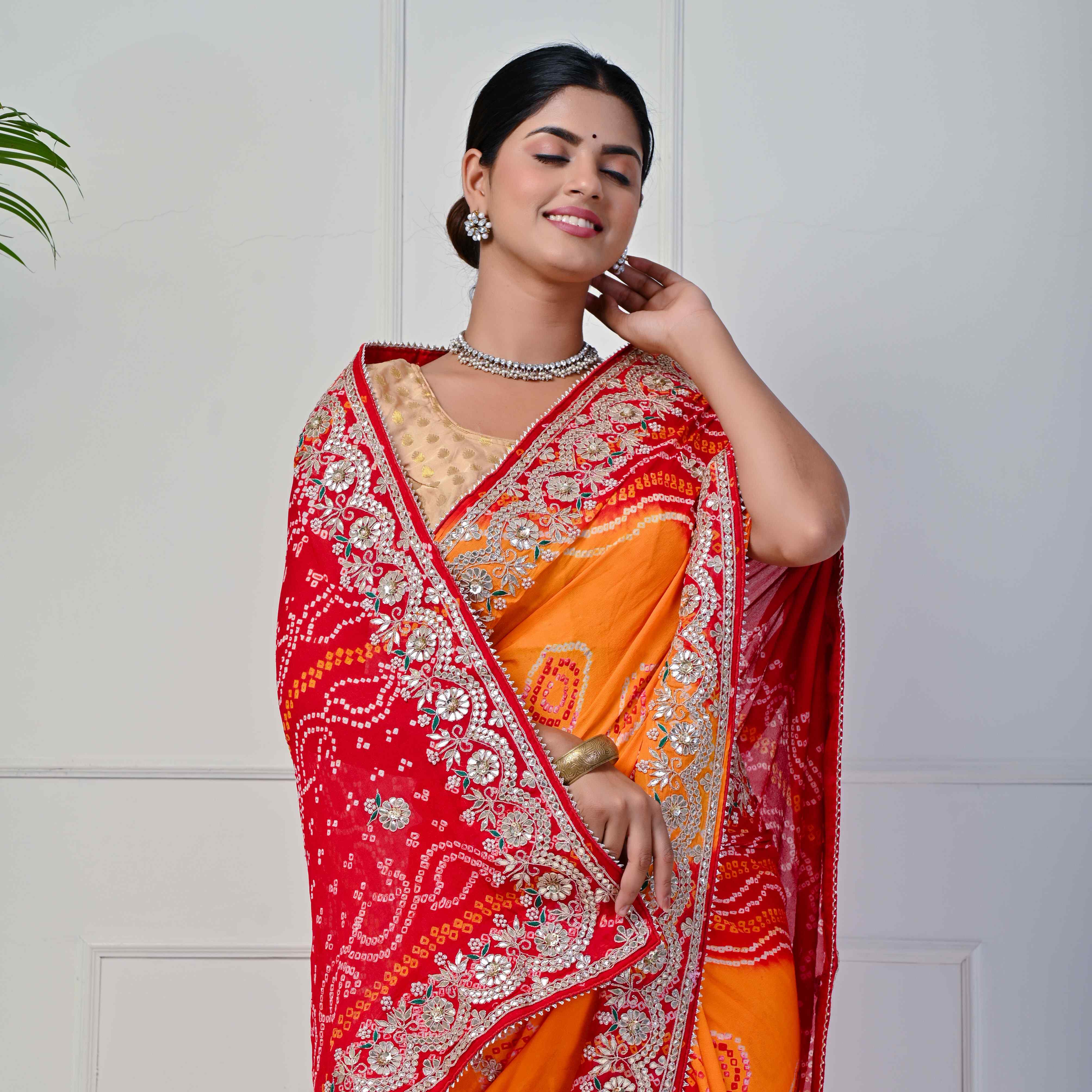 Red Festive Wear Bandhani Printed Georgette Saree