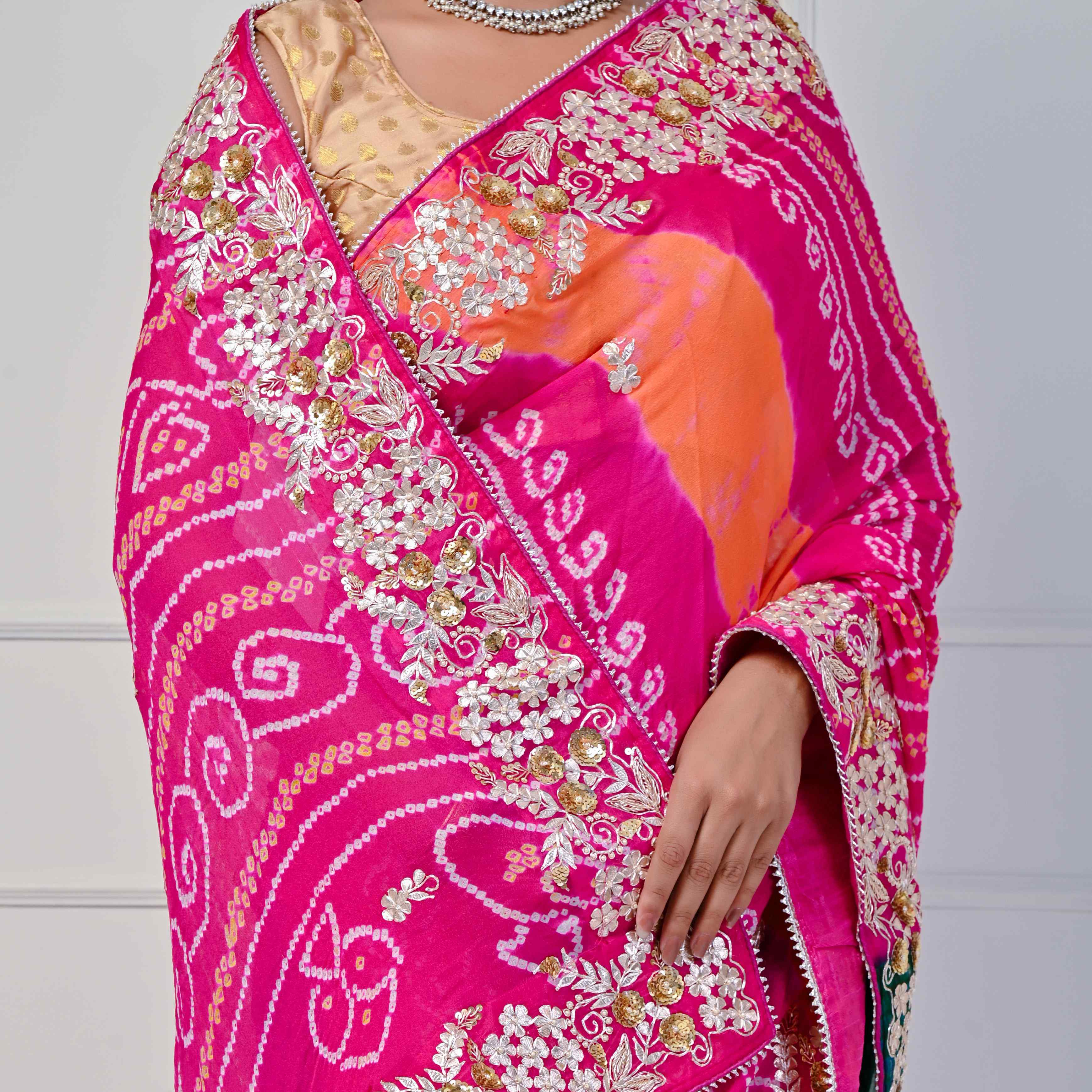 Pure georgette pachrangi Bandhani saree