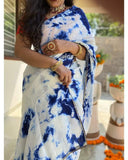 Pure Upada Silk Fabric Blue and White Shaded Shibori Saree