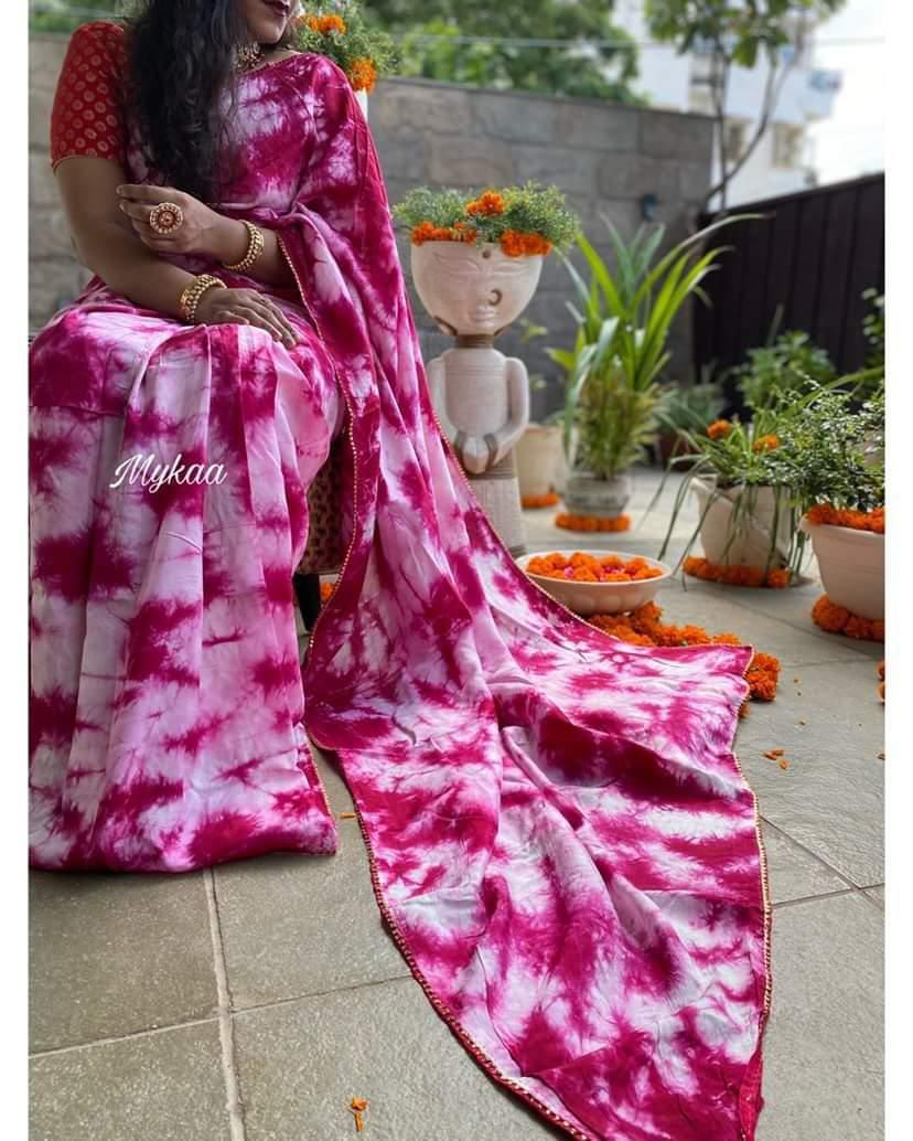 Pure Upada Silk Fabric Pink Shaded Shibori saree